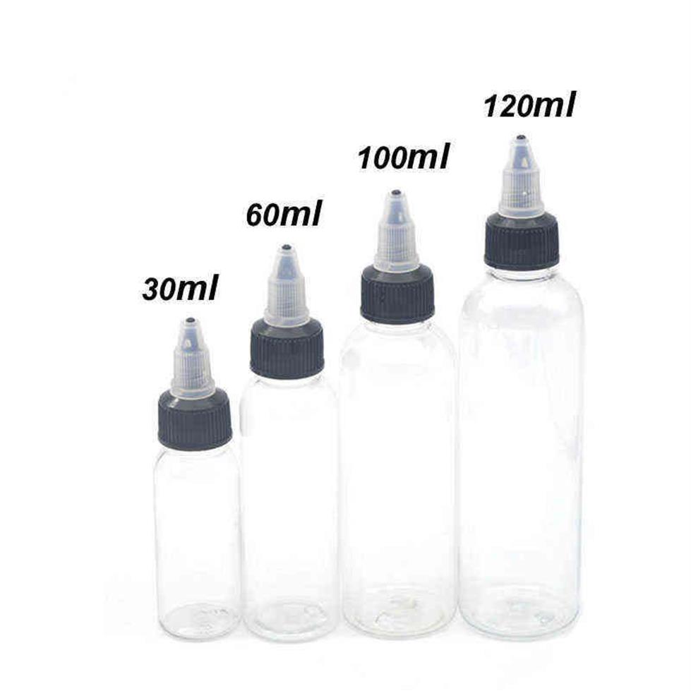 30 ml 60 ml 100 ml 120 ml plastikowy pusty atrament fiolka górna czarna czapka przezroczystą przezroczystą butelkę Akcesoria 220110275U