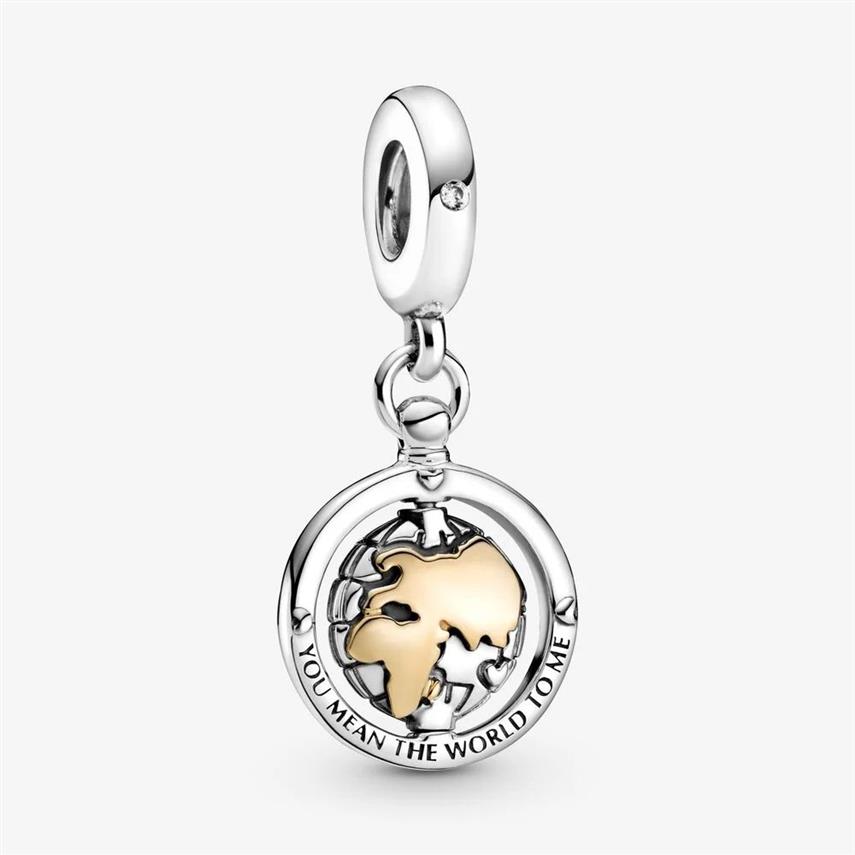 100% 925 prata esterlina coração girando mundo balançar encantos caber original europeu charme pulseira moda feminina jóias de casamento acc275z