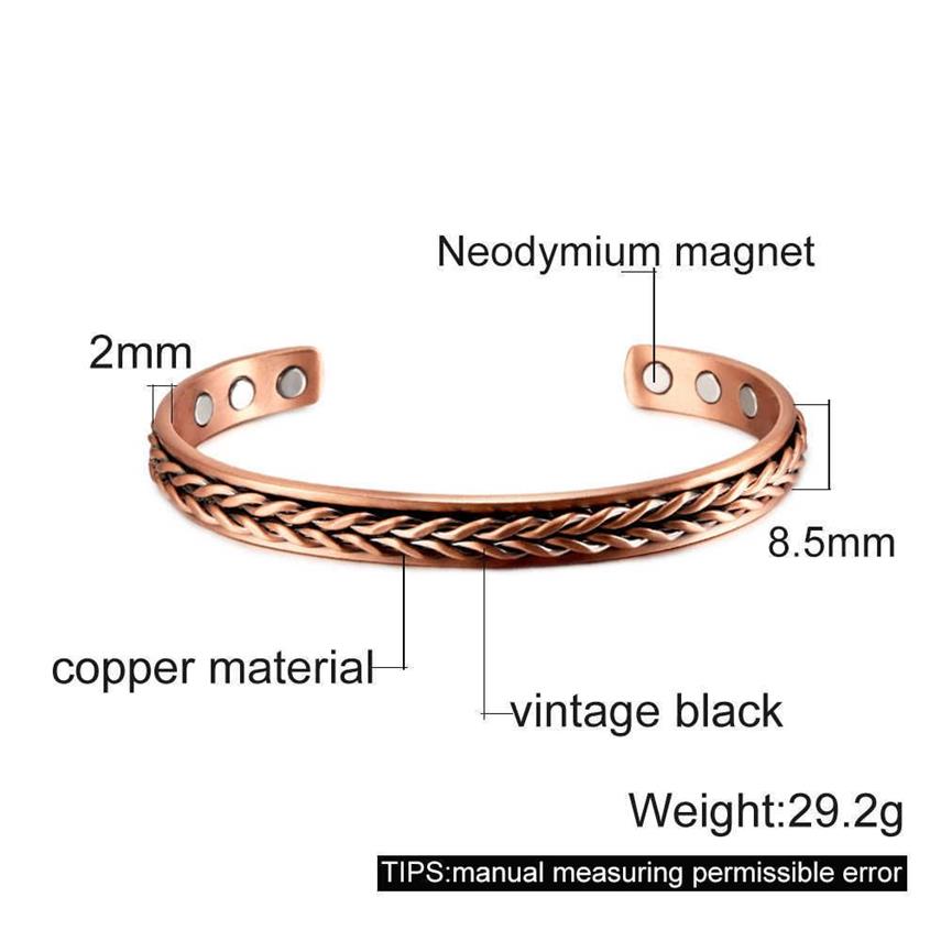 Bracciali in rame puro intrecciato Bracciale magnetico energetico la salute Vantaggi Braccialetti uomo regolabili Antrite Sollievo dal dolore Q339L