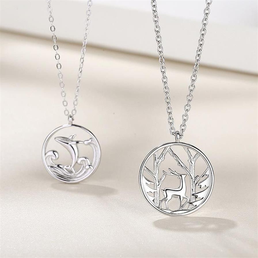 Pendant Necklaces Fashion Mori Whale And Deer Couple Silver Plated Collarbone Round Geometric Animal Clavicle Chain MS008Pendant285c