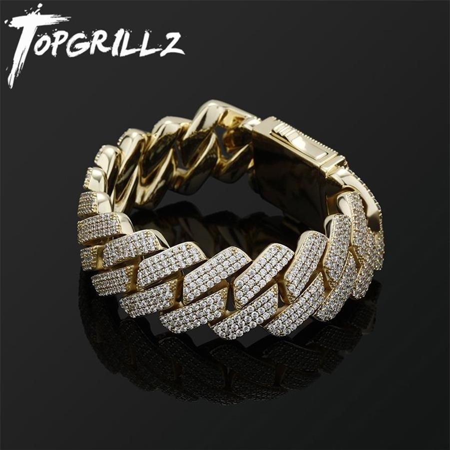 Pulsera para hombre TOPGRILLZ, cadena de eslabones de circonita de 3 filas de 20MM con circonita helada, Micro pavé CZ, joyería de moda cubana de Hip Hop para regalo 2202223025