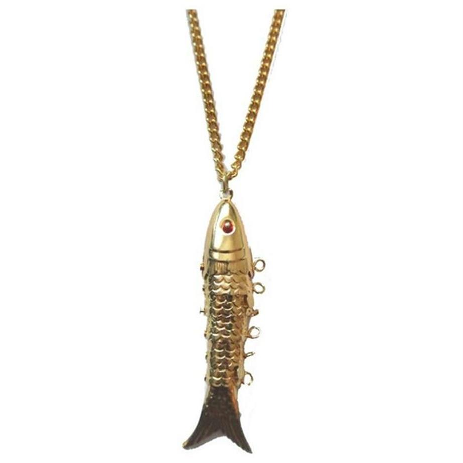 Pendant Necklaces Women Men Biker Jewelry Accessories Statement Necklace Vintage Classic Metal Gold Articulated Fish NecklacePenda182T