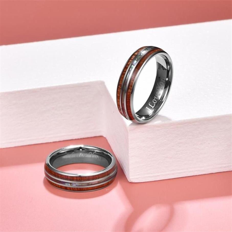 Wedding Rings 6mm Hawaiian Koa Wood And Abalone Shell Tungsten Carbide For Women MenWedding Lois22236d