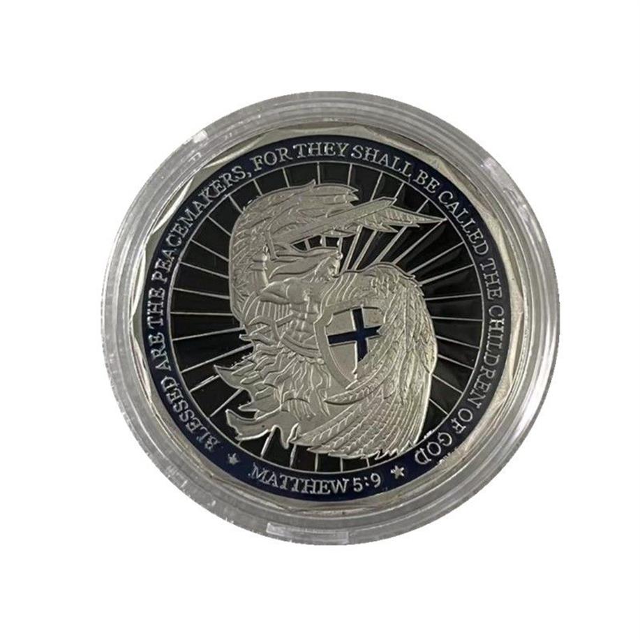 / Saint NICHAEL Law Enforcement Challenge Coin cadeau Dieu bénisse la prière de la police pièce commémorative plaquée argent cx258U