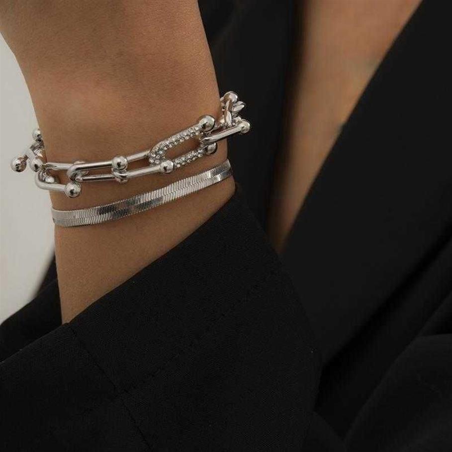 Kedjelänkkedja kristall u-formad spänne metall armband armband uttalande guld silver färg länk mode pulseras kvinnor bijoux gåva2295