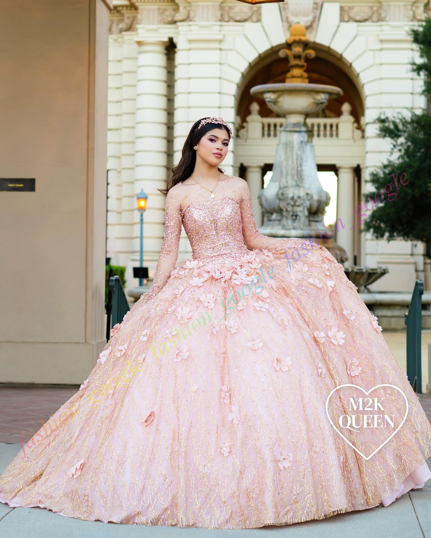 Shimmering Quinceanera Dress Illusion Sleeves Debutante Ball Mexican Quince Sweet 15/16 Birthday Party Gown for 15th Girl Drama Winter Formal Prom Gala Orchid Gold