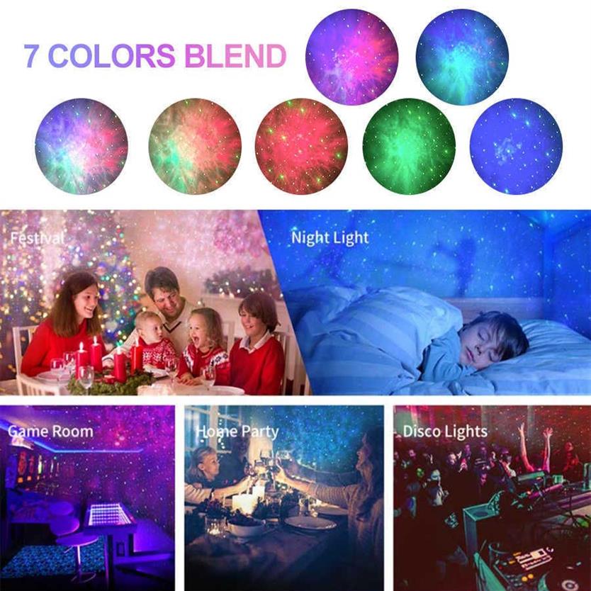 Laser Galaxy Starry Sky Projector Rotating Water Waving Night Light LED Colorful Nebula Cloud Lamp Atmospher Sovrum bredvid Lamp H269Z