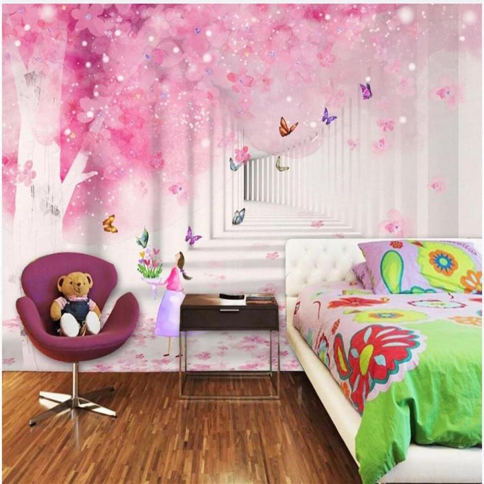 Обои 3 D на заказ Po Pink Cherry Butterfly Детская комната Домашний декор 3d фрески обои для стен спальни251J