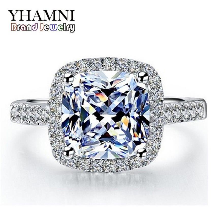 Yhamni Real 100 ٪ 925 Sterling Silver Rings بالكامل ترصيع 3 قيراط Sona محاكاة CZ خواتم الزفاف للنساء RH0022429