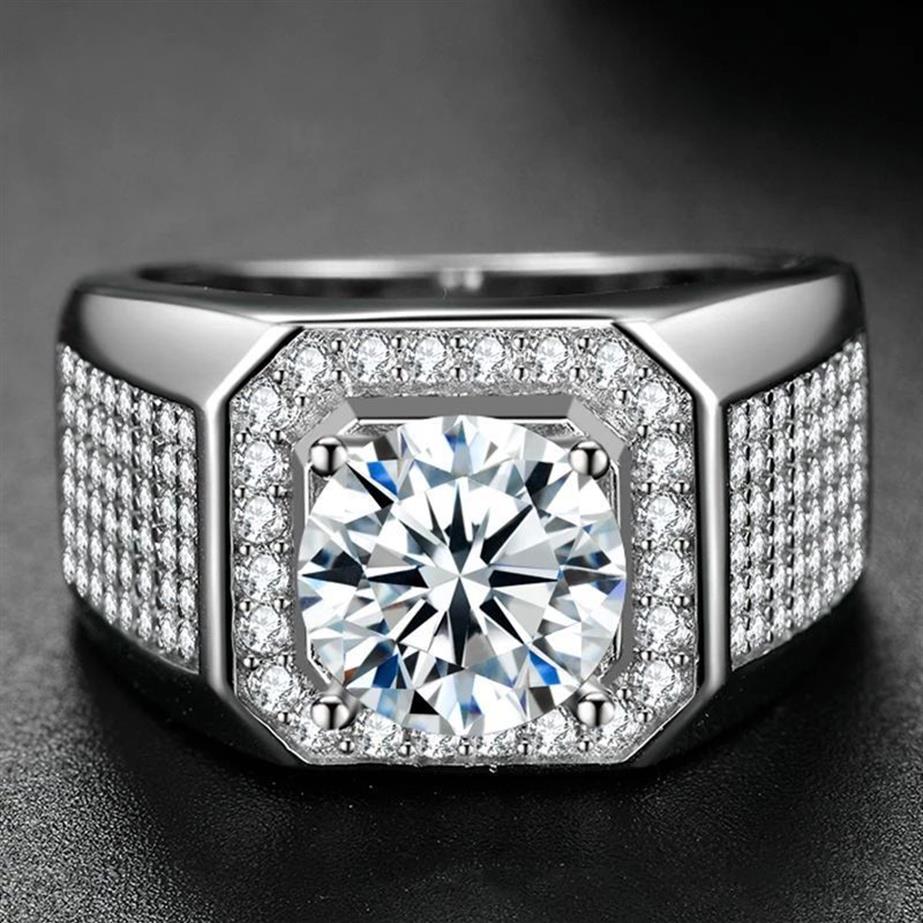 Серебряное кольцо с имитацией муассанита S925, мужское свадебное обручальное кольцо с квадратным бриллиантом, микро инкрустация несколькими бриллиантами, ювелирные изделия Gift217b