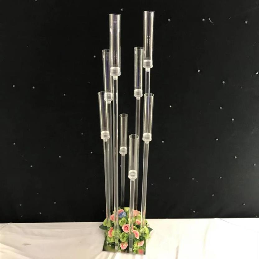 Akrilik şamelabra 8 başlık kolları şam tutucular düğün masası merkez parçası çiçek standı tutucu şamdan parti ev dekor242p