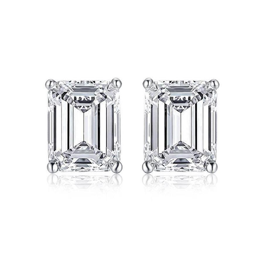 Stud Wong Rain 925 Sterling Argent Taille Émeraude Créé Moissanite Pierres Précieuses Diamants Or Blanc Boucles D'oreilles Fiançailles Fine Jewelry326Z