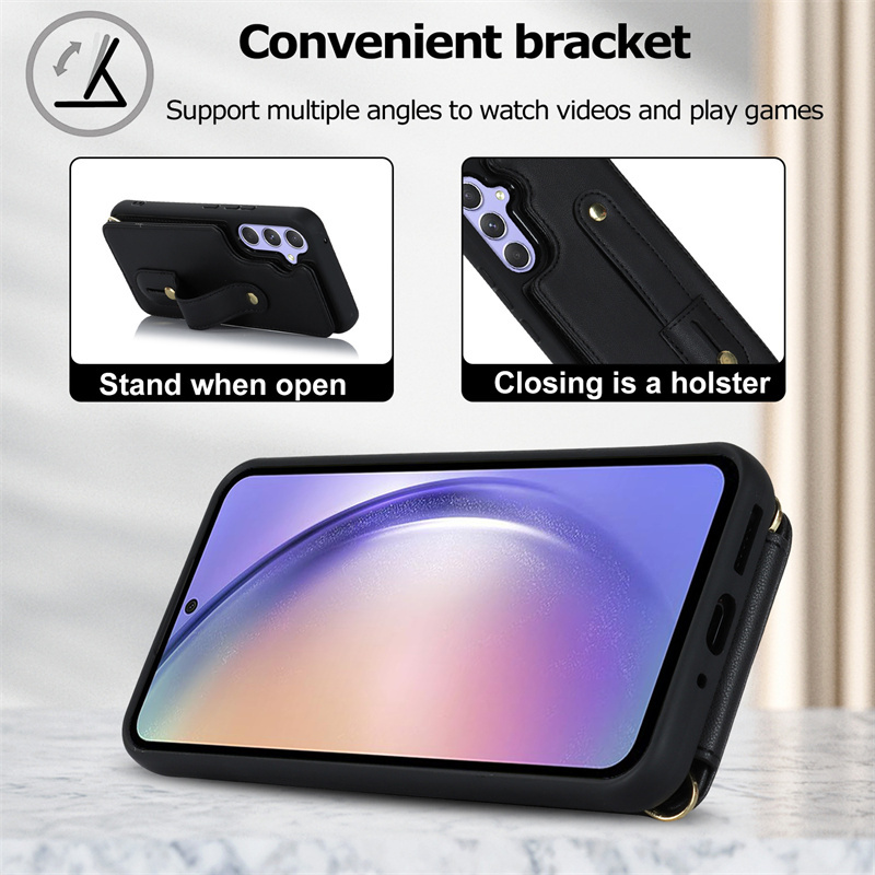 Étui de téléphone en cuir à bandoulière à la mode pour iPhone 15 14 13 12 11 pour Samsung Galaxy Samsung S23 S22 Ultra S21 A04 A13 A14 A52 A53 A540 Etui bracelet Coque de couverture arrière