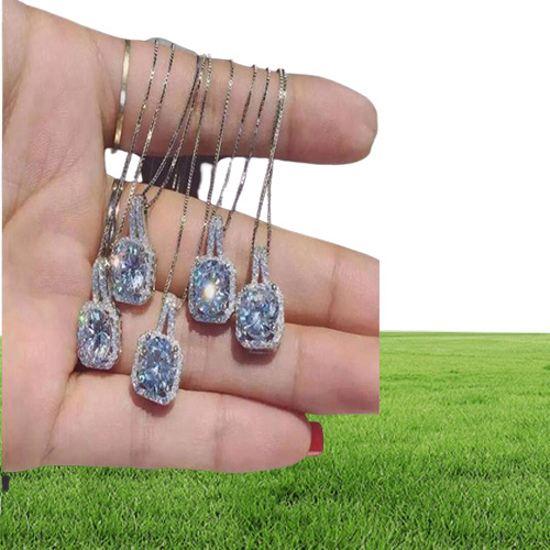 Mode enkla smycken 925 Sterling Silver Round Cut 5a Cubic Zirconia CZ Party Clavicle Chain Diamond Women Cute Necklace Pendant4791561