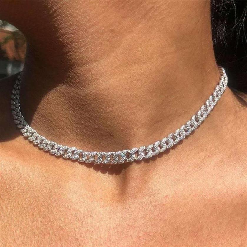 Iced Out Bling 8mm CZ Miami Cuban Link Chain Choker Halsband för kvinnor Micro Pave Women Jewelry195b