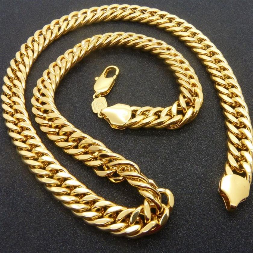 Collana da uomo con catena solida e robusta in oro giallo 24k, doppia catena a maglie 24 di lunghezza238w