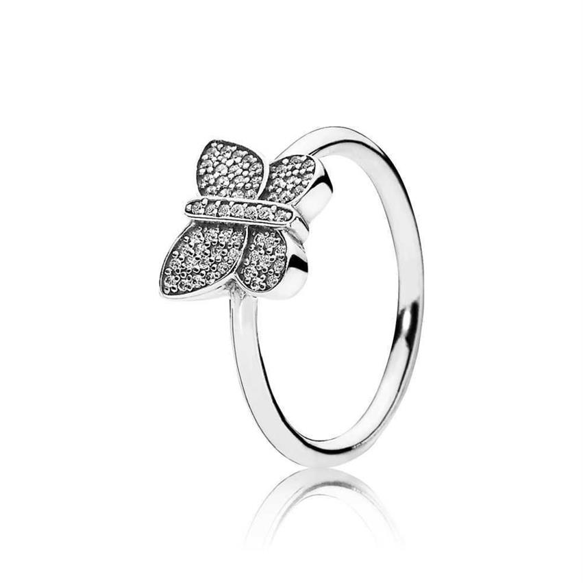 Klasyczne srebrne pierścionki z kwiatem Perła Butterfly Rice Crystal Wedding Prąek dla kobiet biżuteria Q0603260B