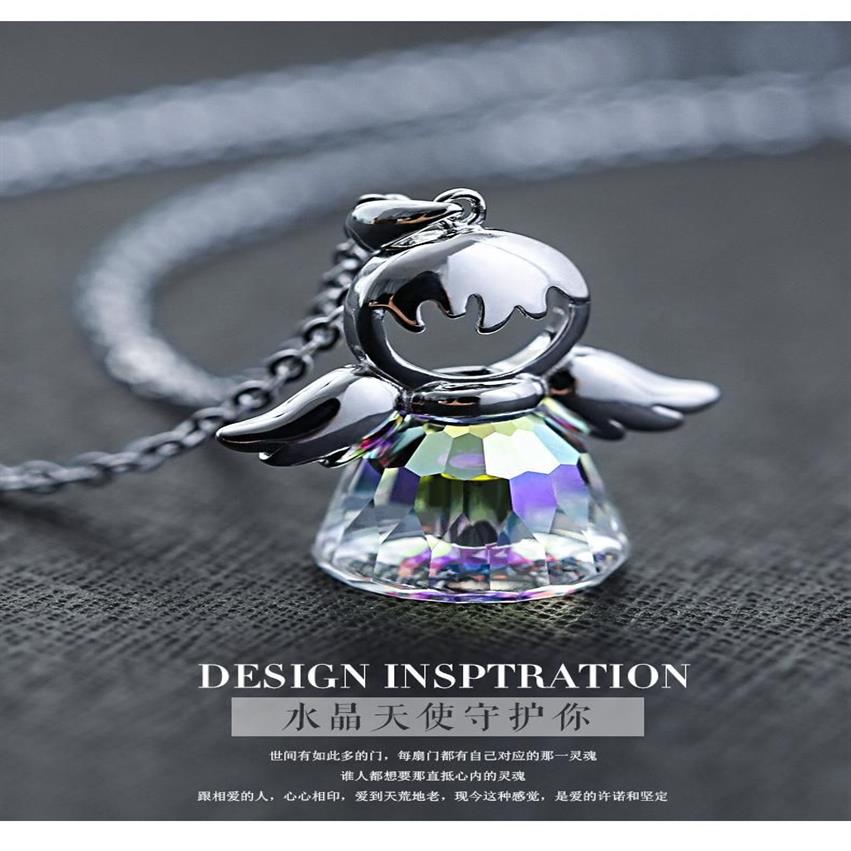 Ожерелья с подвеской «Ангел-хранитель», 2 цвета, кристаллы от Swarovskis, макси-ожерелье, колье, цельное модное ювелирное изделие, имя Bead294n