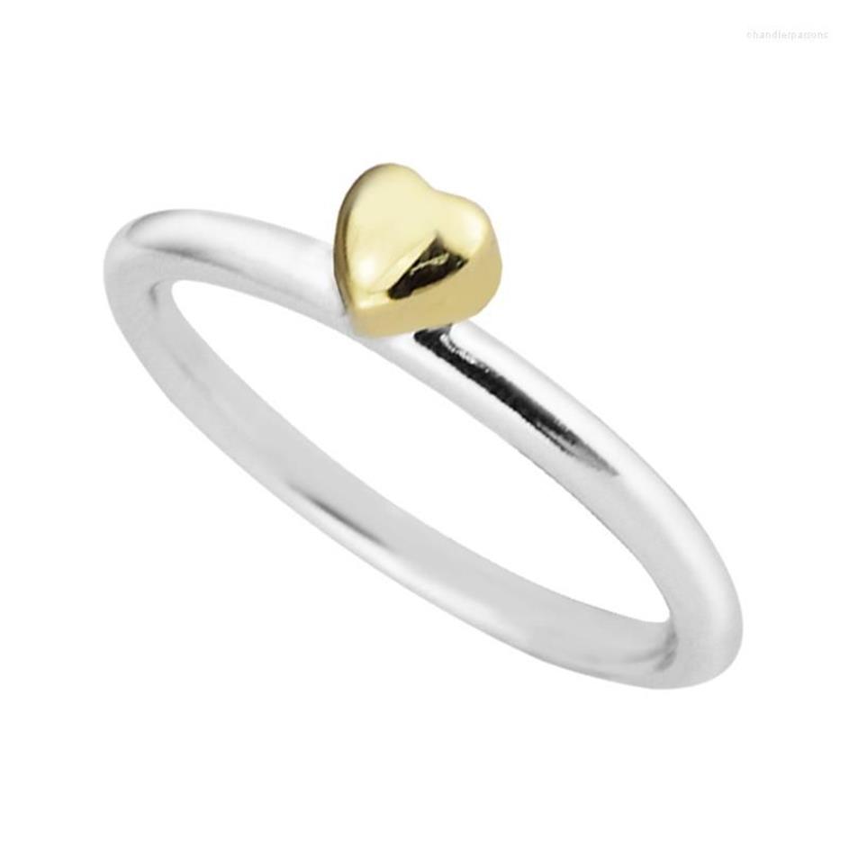 Cluster Rings Puzzle Heart with Light Yellow Gold Color Authentic 925 Sterling-Silver-Jewelry186s