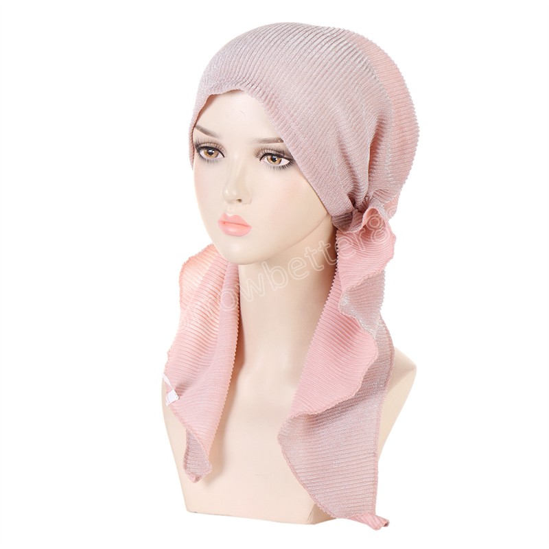 Donne musulmane Solido Pre-Legato Foulard Femminile Lucido Turbante Cancro Chemio Cappello Cappello Perdita di Capelli Copertura Copricapo Copricapi Stretch Bandana