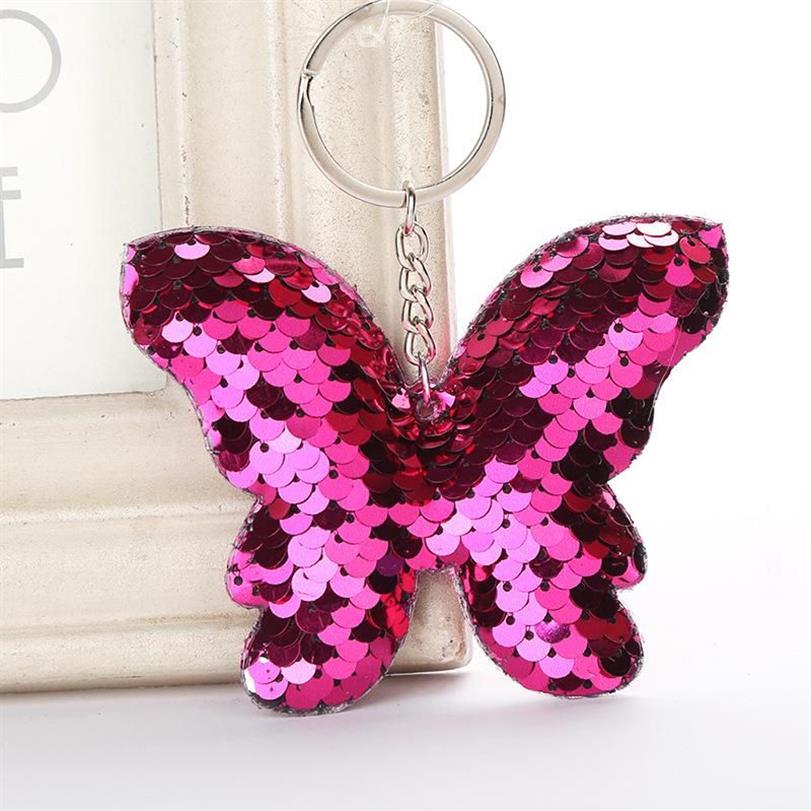 20 pçs lantejoulas borboleta chaveiros chaveiro glitter lantejoulas artesanato pingente festa presente decoração do carro menina saco ornamentos crianças brinquedo chaveiro285i