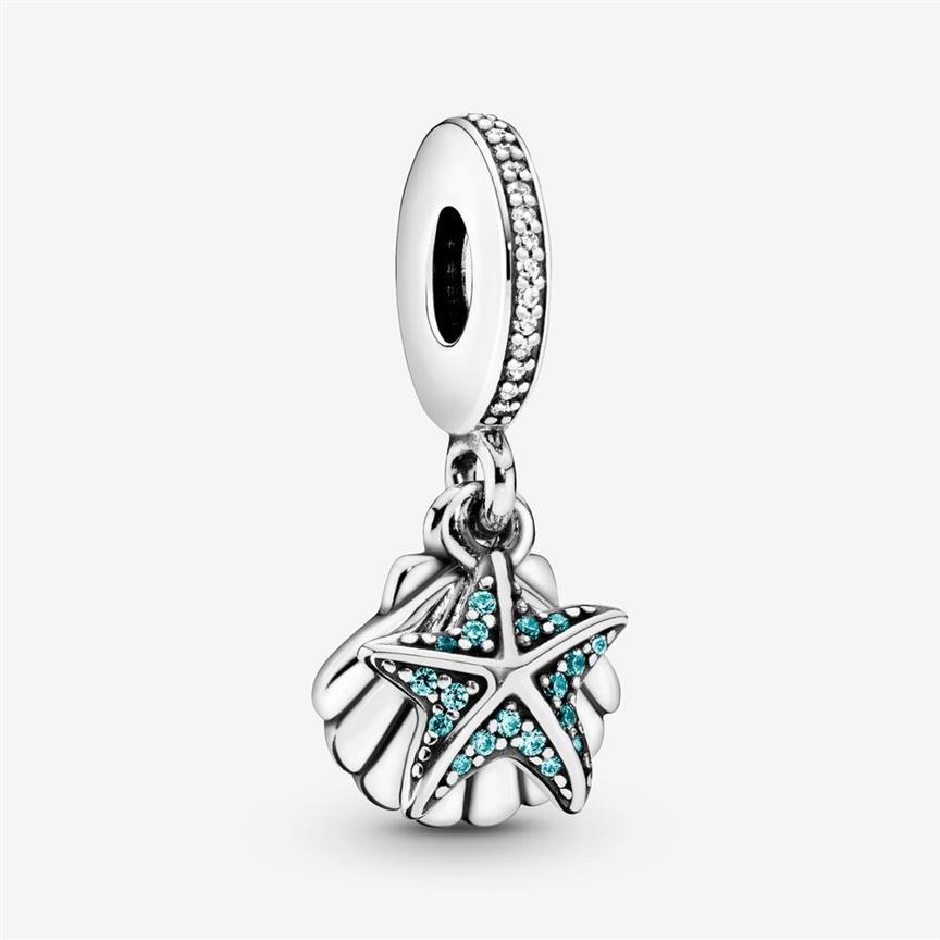 100% 925 Sterling Silver Starfish and Sea Shell Dangle Charms Fit Original European Charm Bracelet Fashion Women Wedding Jewelry237h