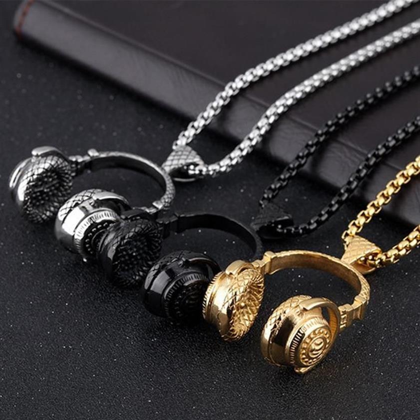 Pendant Necklaces Rock DJ Music Headphone Necklace Fashion Stainless Steel Men Women Hip Hop Headset Party Cool Jewelry2993