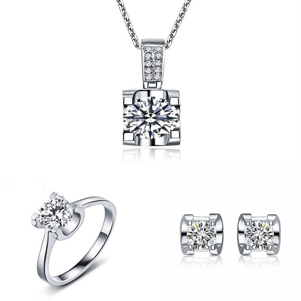 Ensemble de bijoux en diamant Moissanite tête de bœuf en argent Sterling 925, bagues de mariage, boucles d'oreilles, collier pour femmes, ensembles de mariée, cadeau 3429