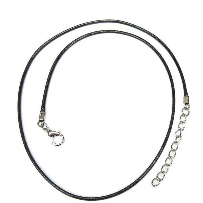 / noir 1 5mm cire cuir serpent collier perles cordon chaîne corde fil 45cm chaîne d'extension avec fermoir à homard bricolage bijoux274U