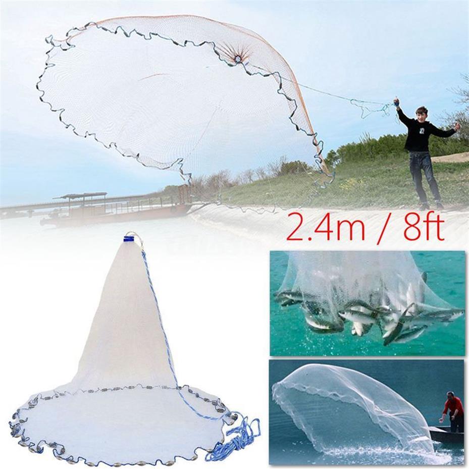 8Ft 2 4M Fishing Net Bait Easy Throw Hand Cast 3 4 Zoll Strong Nylon Mesh Sinker232o