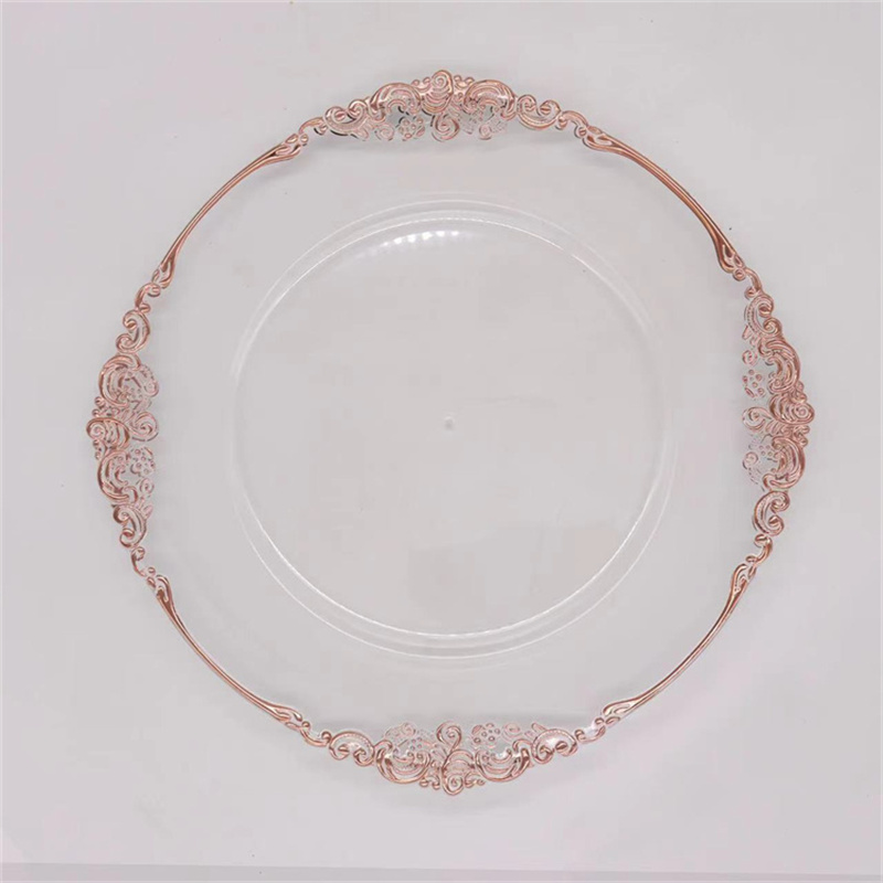 لوحات شاحن بلاستيكية 13 بوصة الزفاف Banque Party Decoration Round Food Gold Dishes Trays