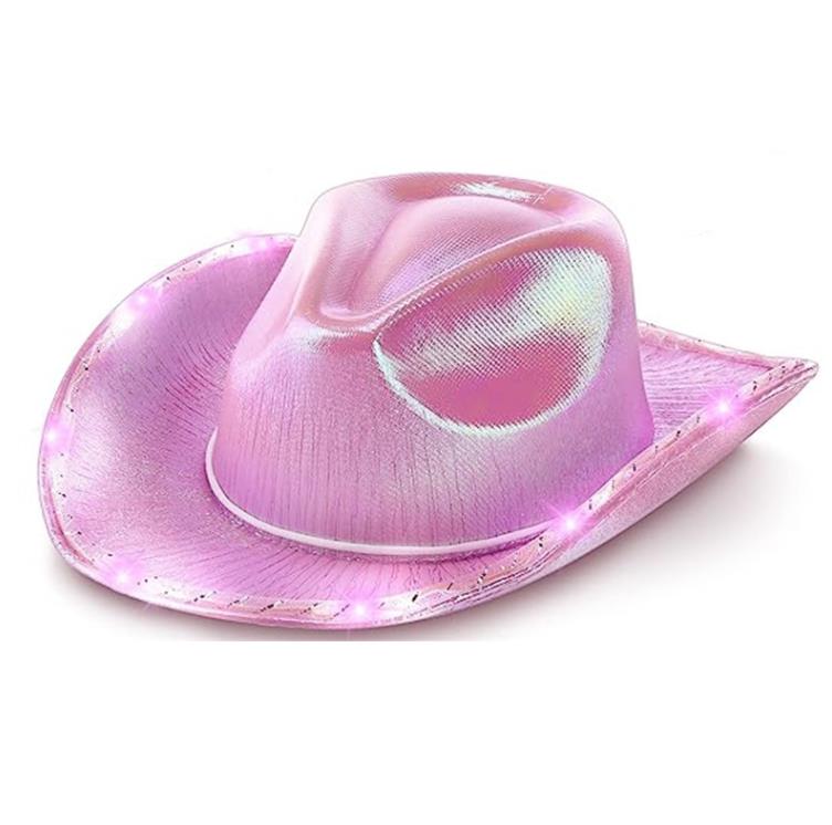 Party Hats ledde vit ljus upp cowboy neon cowgirl hatt holografisk rave fluorescerande med justerbar vindtät sladd för Halloween Costum SN4520