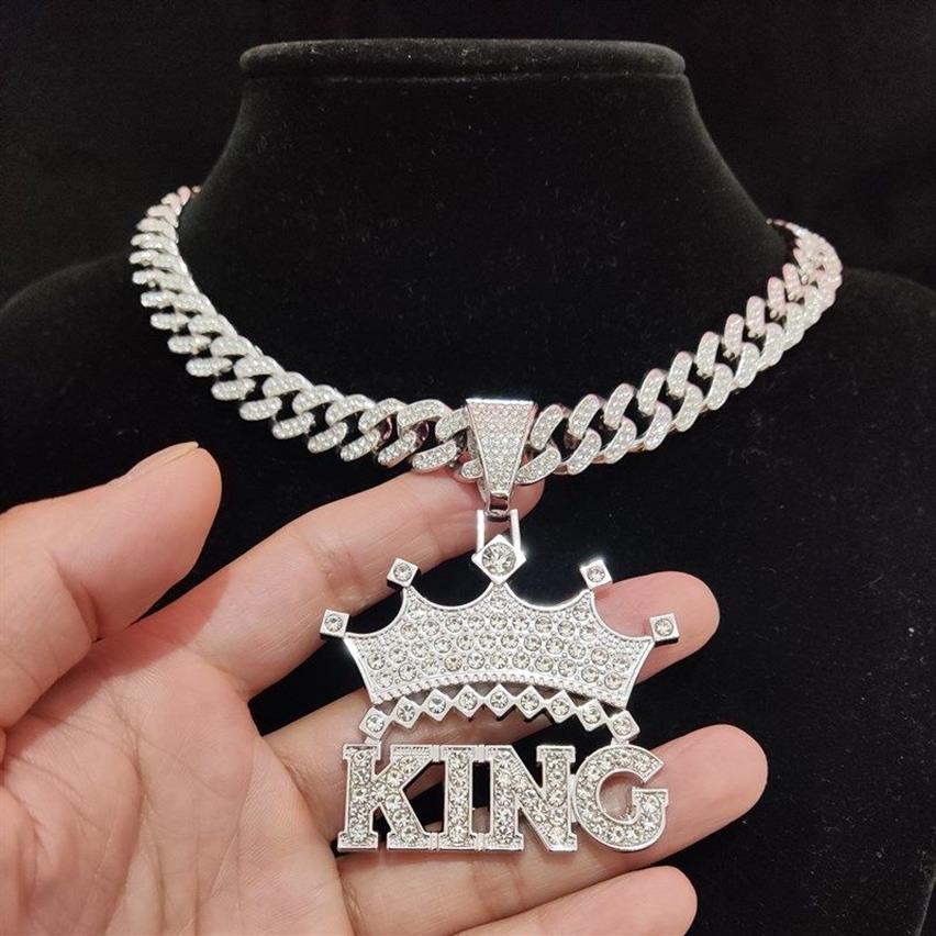 Men Hip Hop Crown King Pendant Necklace with 1m Cuban Chain HipHop Iced Out Bling Necklac Fashion Charm Jewelry221k