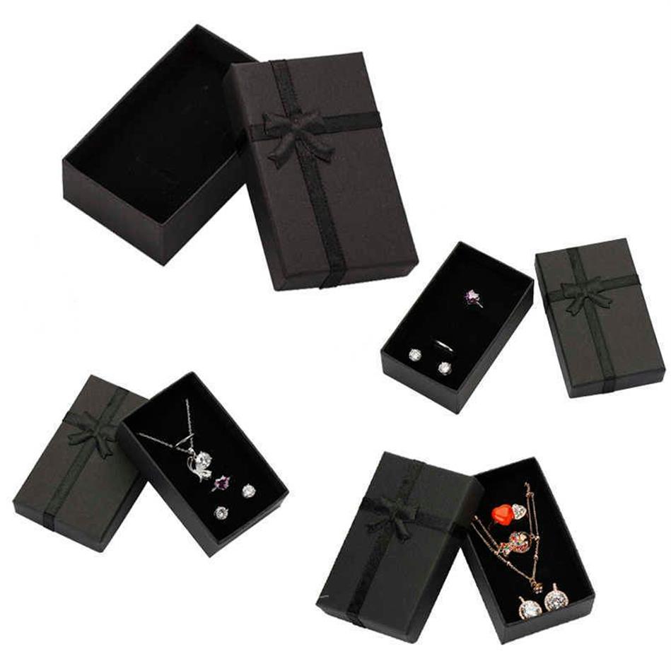 32 pièces boîte à bijoux 8x5 cm collier noir pour bague cadeau papier emballage de bijoux Bracelet boucle d'oreille affichage avec éponge 210713276E