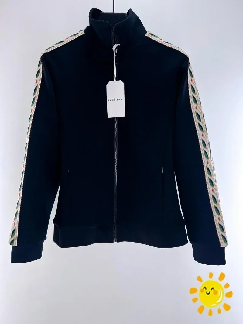 Fasion Zipper Embroidered Jacket for Women Men Heavy Fabric Coat Casual Oversize