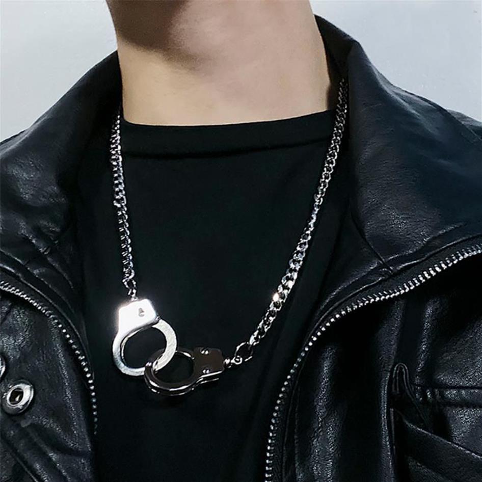 HUANZHI Vintage Punk Handschellen Anhänger Kette Link Klassische Hip Hop Silber Farbe Einfache Stil Paar Halskette Für Männer Jewelry250R