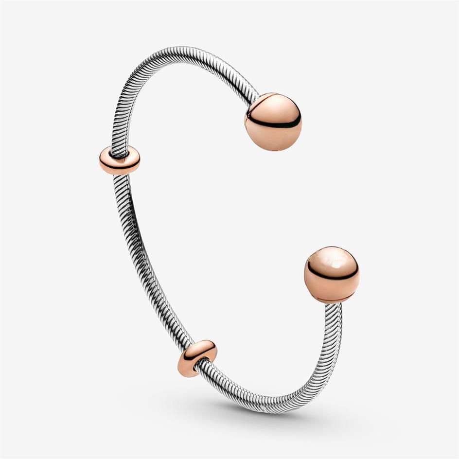 100 ٪ 925 Sterling Silver Rose Gold Moments Snake Chain Style Open Bangle Fashion Completing Jewelry Aceessories Making For204s