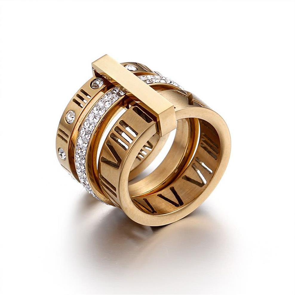 Romeinse cijfers Ringen Voor Vrouwen CZ Roestvrij Staal Goud Kleur Open Ring Charm Fashion Engagement Bruiloft Sieraden Gift Bijoux Femme248d