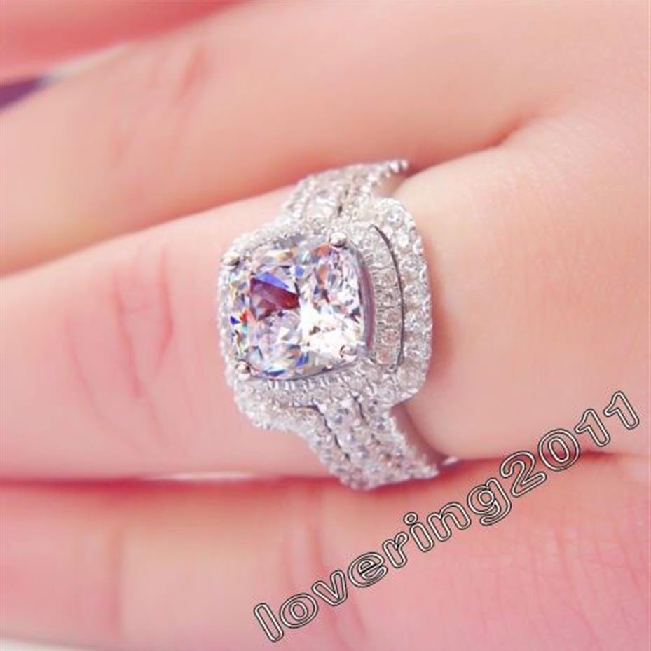 Victoria Wieck Cushion Cut 8mm Stone 5a Zircon Stone 10kt White Gold Filled Lovers 3-In-1 Engagement Wedding Ring Set SZ 5-11212F