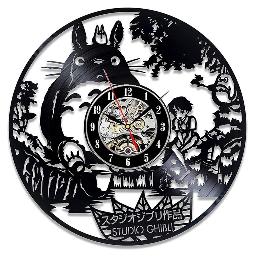 Studio Ghibli Totoro Wall Clock Cartoon My Neanor Totoro Vinyl Record Clocks Wall Watch Home Decor Christmas Gift for Children Y265p