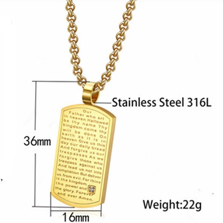 Hänge halsband klassiska bibelns halsband hundtagg rostfritt stål kristall religiös smycken gåva för män armé280k