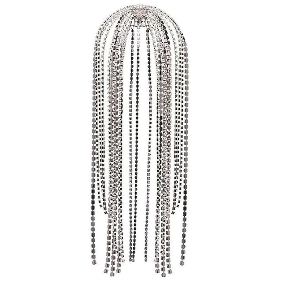 StoneFans Trendy Strass Haaraccessoires Ketting voor Vrouwen Sieraden Elegante Volledige Kristal Kwastje Haarbanden Lange Ketting Hoofddeksels W01216S