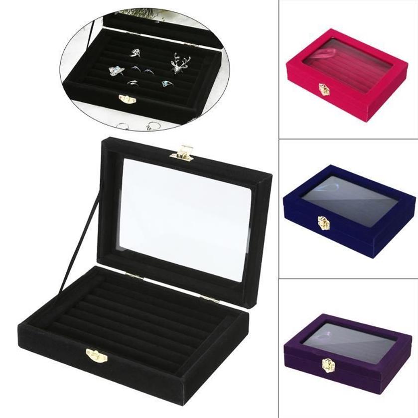 Jocestyle New Velvet Jewelry Jewelry Box Jewelry 주최자 디스플레이 스토리지 유리 덮개 홀더 링 링 귀걸이 C19021601275E