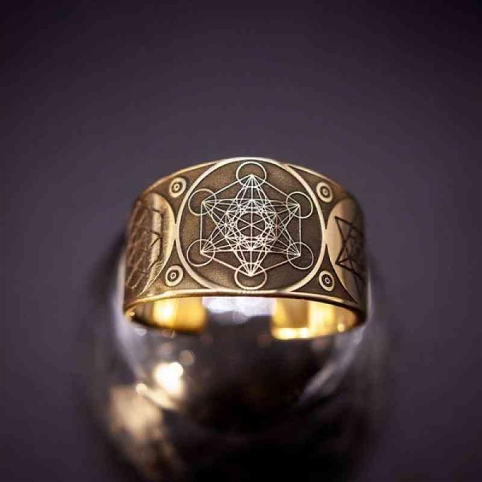 Vintage Erzengel Metatron Krieger Ritter Engel des Lebens Siegel Verstellbare Ringe für Männer Solomon Kabbalah Ring Amulett Aesthetic253H