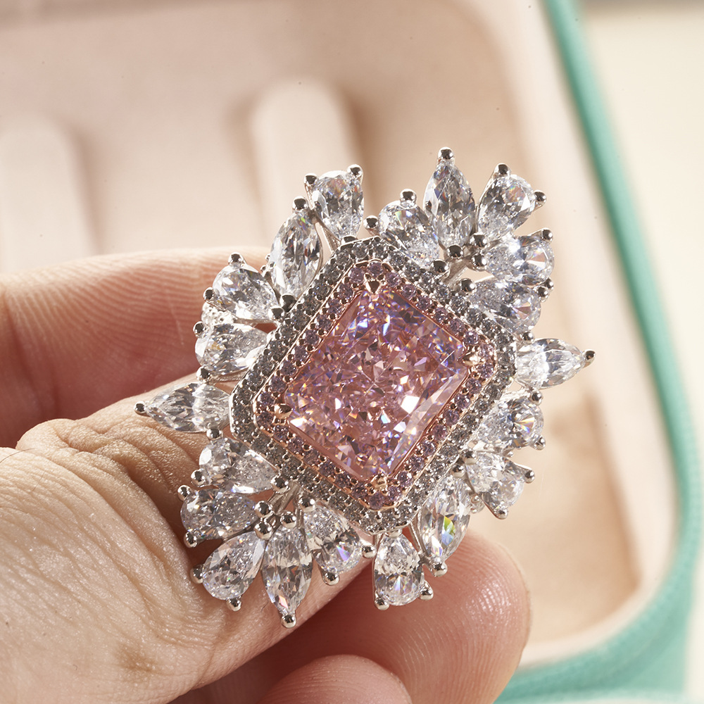 Valioso anel de diamante de moissanite rosa 100% real 925 prata esterlina festa de casamento anéis de banda para mulheres joias de noivado