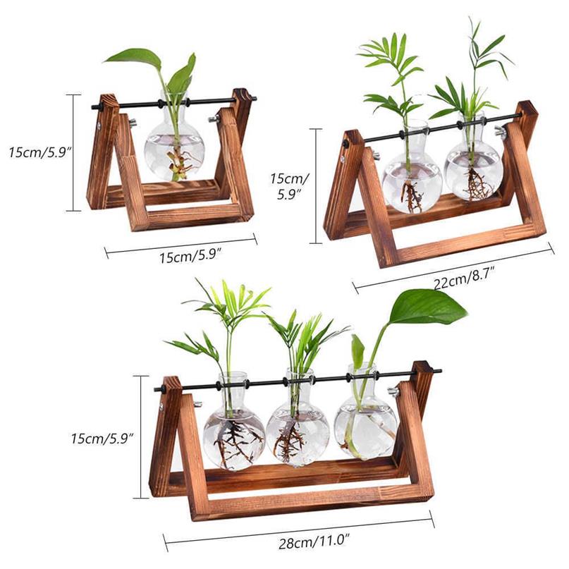 Wituse Plant Pot Patels Panse Vintage Drewno Stojak na czysty mini żarówka wazon szklana szklana sadza do domu