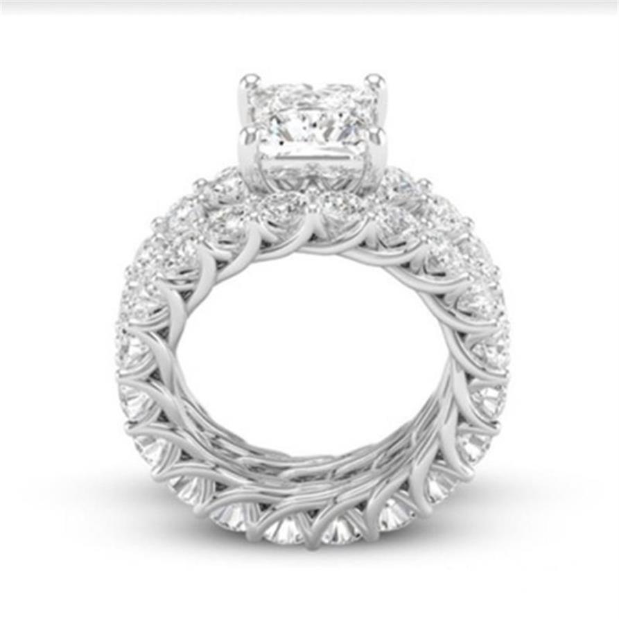 Anneaux de mariage Bague de fiançailles Ensembles en acier inoxydable CZ Zircon cubique carré et rond Couple ethnique216F