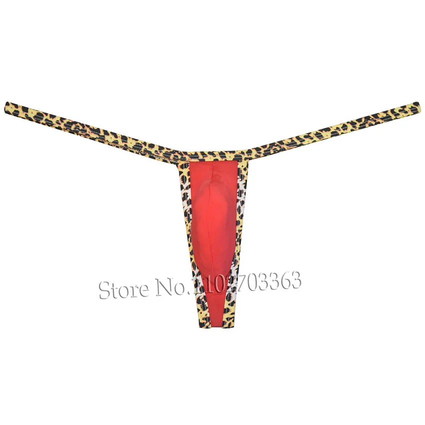 Men Narrow Pouch Thong Underwear Leopard Binding G-string Ice Silk Micro Thongs Sexy T-back Mini Bkini Tangas