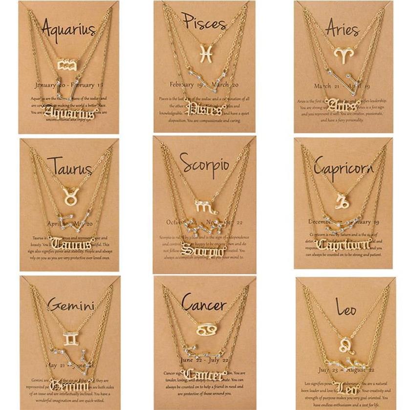 Pendentif Colliers / Set Carton Star Zodiac Signe 12 Constellation Charme Or Couleur Collier Bélier Cancer Lion Scorpion BijouxP290r