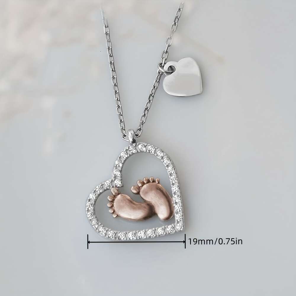 Baby Trendy Cute Foot Heart Pendant Necklace with Box Party Holiday Birthday Mother's Day Gift for Mom Decorative Accessories